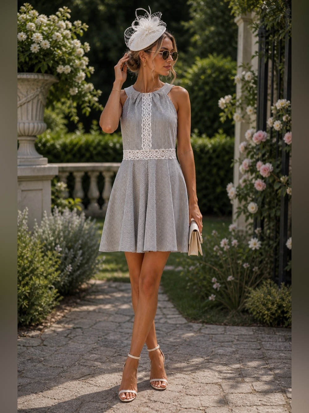 London Times Black and White Striped Dress